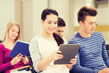 Image showing group of smiling students with tablet pc