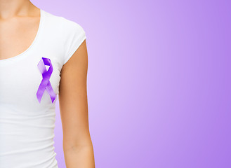 Image showing close up of woman with purple awareness ribbon