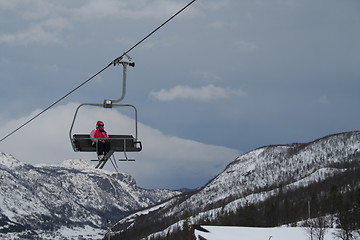 Image showing Taking the ski lift