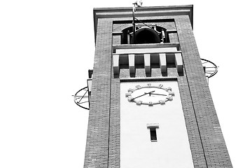 Image showing ancien clock tower in italy europe old  stone and bell