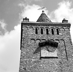 Image showing ancien clock tower in italy europe old  stone and bell