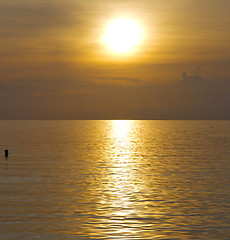 Image showing kho phangan sunrise people boat  and water in thailand  bay coas