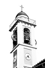 Image showing ancien clock tower in italy europe old  stone and bell