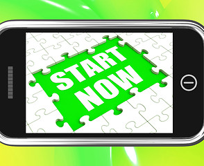 Image showing Start Now Tablet Means Begin Immediately Or Don\'t Wait