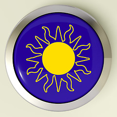 Image showing Sunny Button Means Hot Weather Or Sunshine