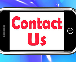 Image showing Contact Us On Phone Shows Communicate Online