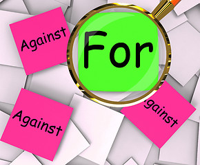 Image showing For Against Post-It Papers Show Agree Or Disagree To