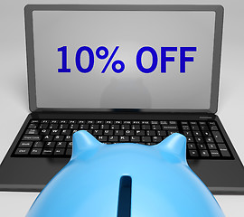 Image showing Ten Percent Off On Notebook Showing Reductions