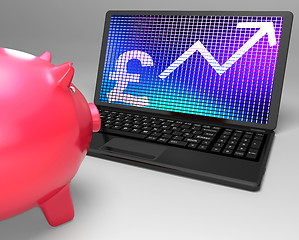 Image showing Pound Symbol On Laptop Showing Britain Increases