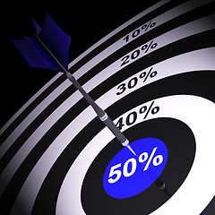 Image showing 50Percent On Dartboard Showing Money Savings