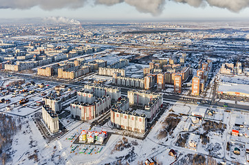 Image showing Aerial view on residential district at winter
