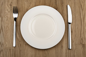 Image showing plate, knife and fork