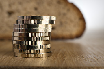 Image showing Euro coins with bread