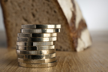 Image showing Euro coins with bread