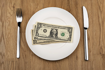 Image showing Plate with dollar bills