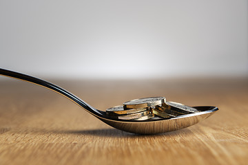 Image showing Euro coins on spoon