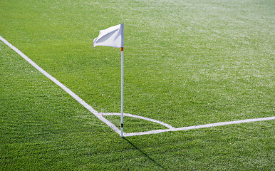 Image showing close up of football field corner with flag marker