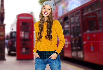 Image showing happy young woman or teen over london city street