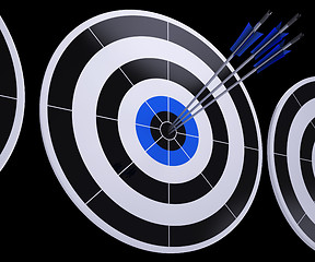Image showing Arrows On Dartboard Shows Successful Hitting