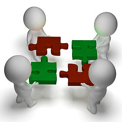 Image showing Jigsaw Pieces Being Joined Shows Teamwork And Assembling