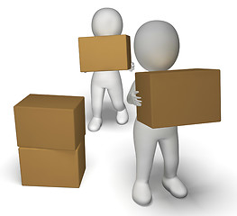Image showing Delivery By 3d Characters Showing Moving Packages 