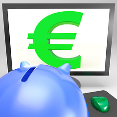 Image showing Euro Symbol On Monitor Shows European Fortune