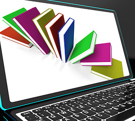 Image showing Books On Laptop Shows Research