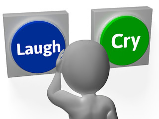 Image showing Laugh Cry Buttons Show Sad Happy Or Laughter