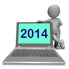 Image showing Two Thousand And Fourteen Character And Laptop Shows Year 2014