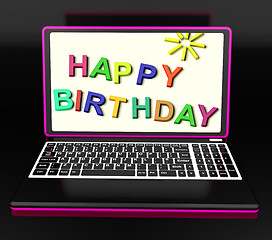 Image showing Happy Birthday On Laptop Shows Online Greetings