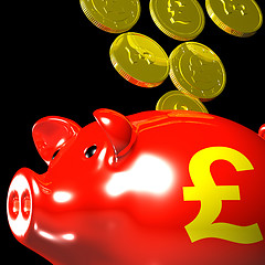 Image showing Coins Entering Piggybank Showing British Wealth