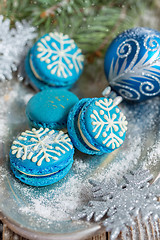 Image showing Macarons with a pattern of snowflakes.
