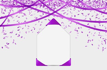 Image showing blank paper with purple elements and confetti
