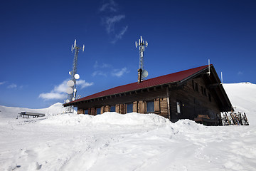 Image showing Wooden hotel at ski resort