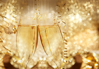 Image showing New Year champagne clink glasses