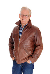 Image showing Closeup of a senior man in leather jacket.