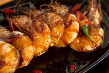 Image showing Sizzling Asian Prawns