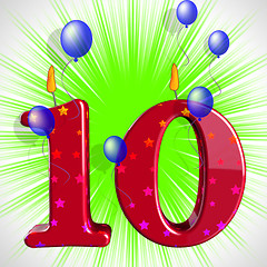 Image showing Number Ten Party Mean Numeral Candles Or Celebration Candles