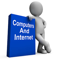 Image showing Computers And Internet Book With Character Shows Web Research