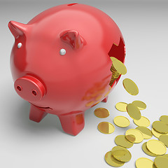 Image showing Broken Piggybank Shows Cash Savings