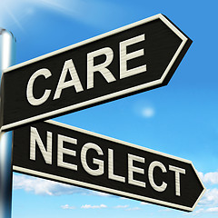 Image showing Care Neglect Signpost Shows Caring Or Negligent