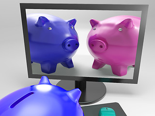 Image showing Piggy Duo Shows Family Investing For Security