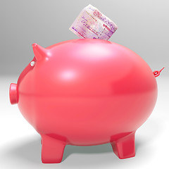 Image showing Money Entering Piggybank Shows Saving Incomes