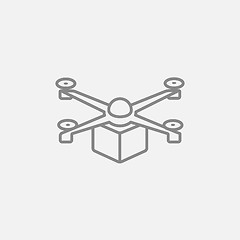 Image showing Drone delivering package line icon.