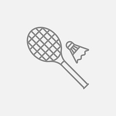 Image showing Shuttlecock and badminton racket line icon.