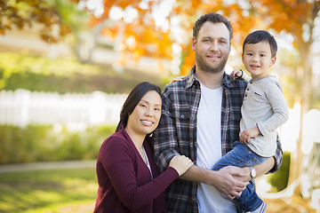 Image showing Mixed Race Young Family Portrait Outdoors