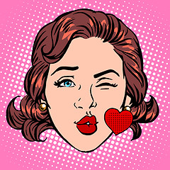 Image showing Retro Emoji love kiss heart woman face