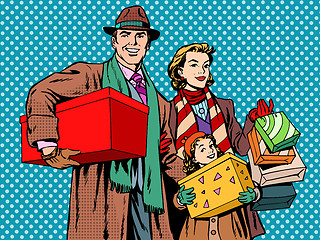 Image showing Shopping happy family dad mom girl