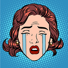 Image showing Retro Emoji tears crying sorrow woman face