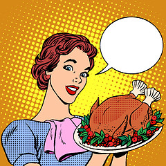Image showing Woman with a Christmas Turkey thanksgiving